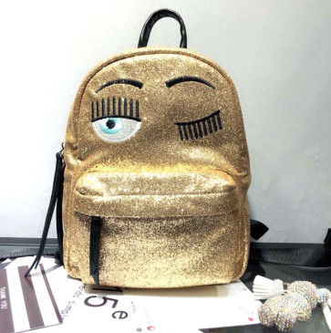 Chiara Glitter Eyes Backpack Rucksack Schoolbag Gold